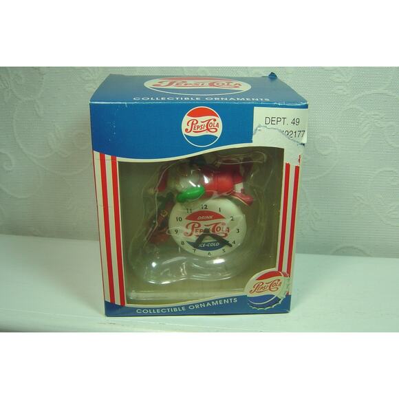 VINTAGE PEPSI COLA ORNAMENT-SANTA SITTING ATOP PEPSI CLOCK DRINKING PEPSI-1997 - Picture 3 of 4